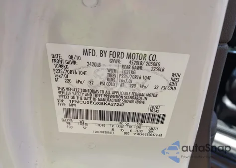 2011 Ford Escape Limited z USA, uszkodzony, nr VIN 1FMCU0EGXBKA27247